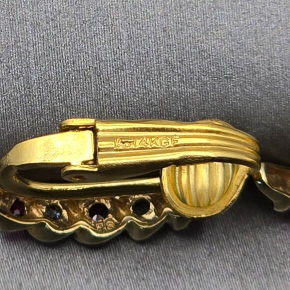 VTG Gold-Filled Pink Tourmaline & Lab Grown Diamonds Clip-On 1/2 Hoop Earrings - Picture 7 of 10